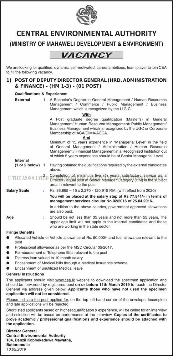 Deputy Director General - Central Environmental Authority